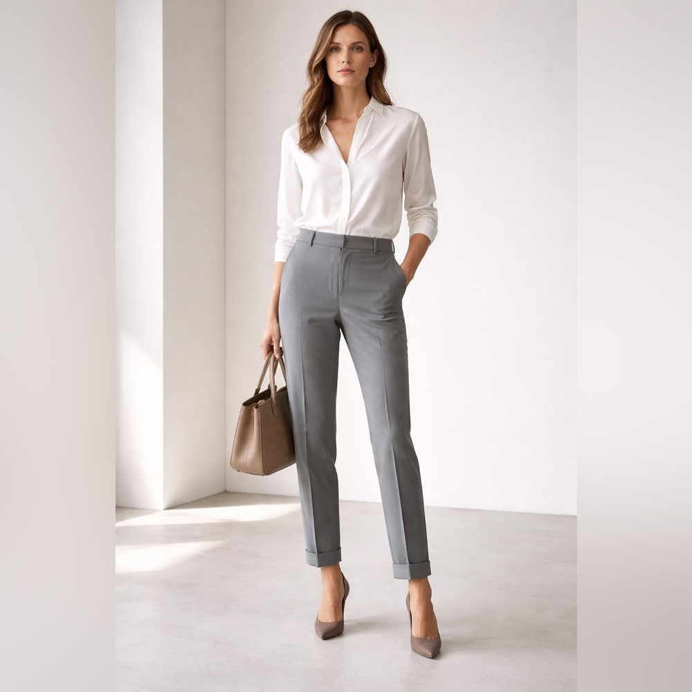 Lafayette 148 New York Perry Grey Lightweight Virgin Wool cuff ankle Pants 4P